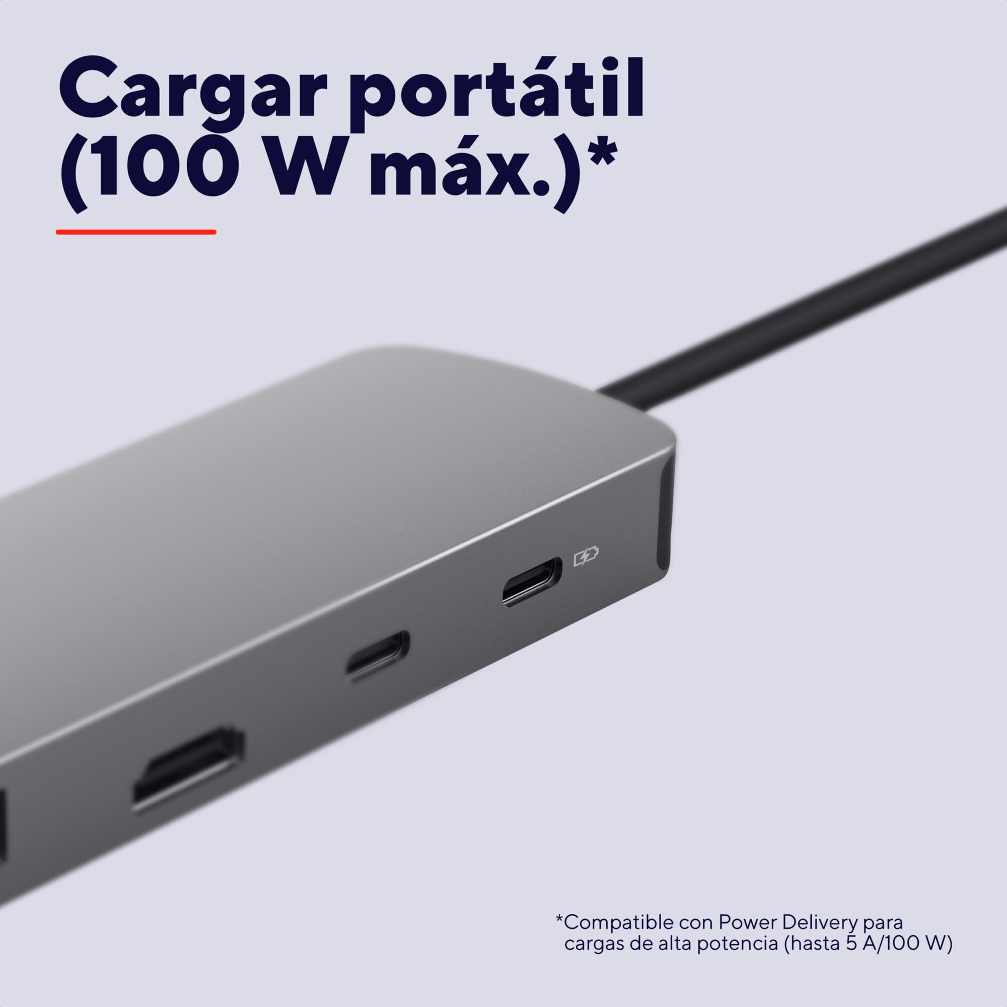 Trust Vylor Hub USB C 8-in-1 Adaptador HDMI 4K a 60Hz, Gigabit Ethernet, Lector de Tarjetas SD/MicroSD, USB-C USB-A, Puerto de Carga 100W, Docking Station PC Computadora Portátil DELL HP MacBook