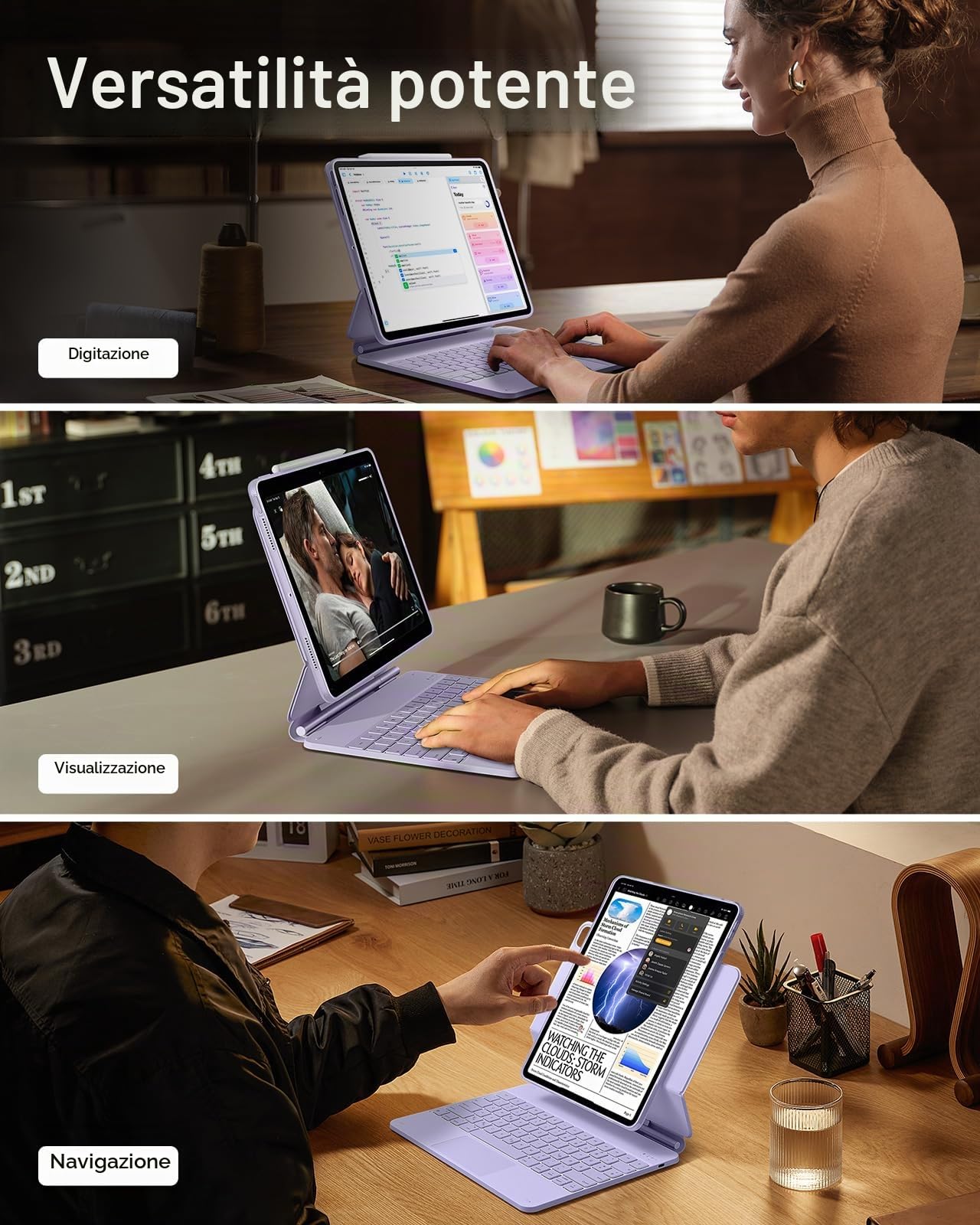 ESR Custodia per iPad Pro da 13 pollici (M5/M4, 2025/2024) con tastiera, custodia per tastiera con supporto magnetico regolabile, modalità alta/elevata, custodia protettiva rimovibile, serie Rebound | per Pro 13" M5/M4 (2025/2024), chiusura magnetica sicu