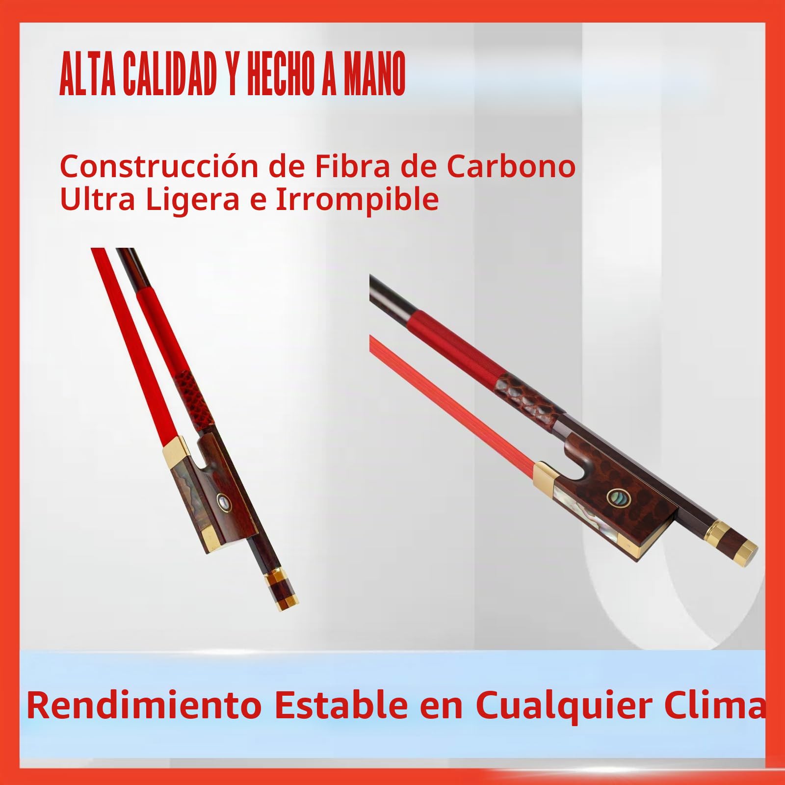 Arco para violín de fibra de carbono 4/4, ultraligero e irrompible con crin de caballo de colores, incrustaciones de rana de madera de serpiente y nácar, grado profesional para viajes y actuaciones