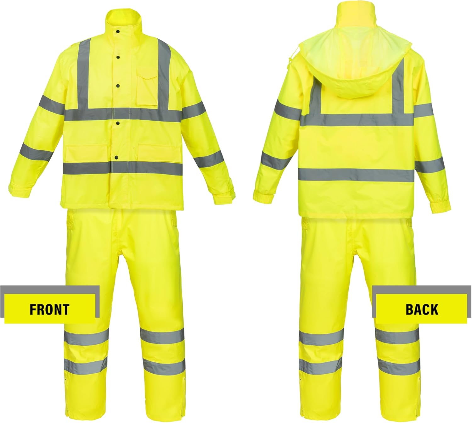 PAFESTER All Seasons Windproof Waterproof Raincoat Lightweight High Visibility Reflective Rain Safety Jacket with Pants - Image 2