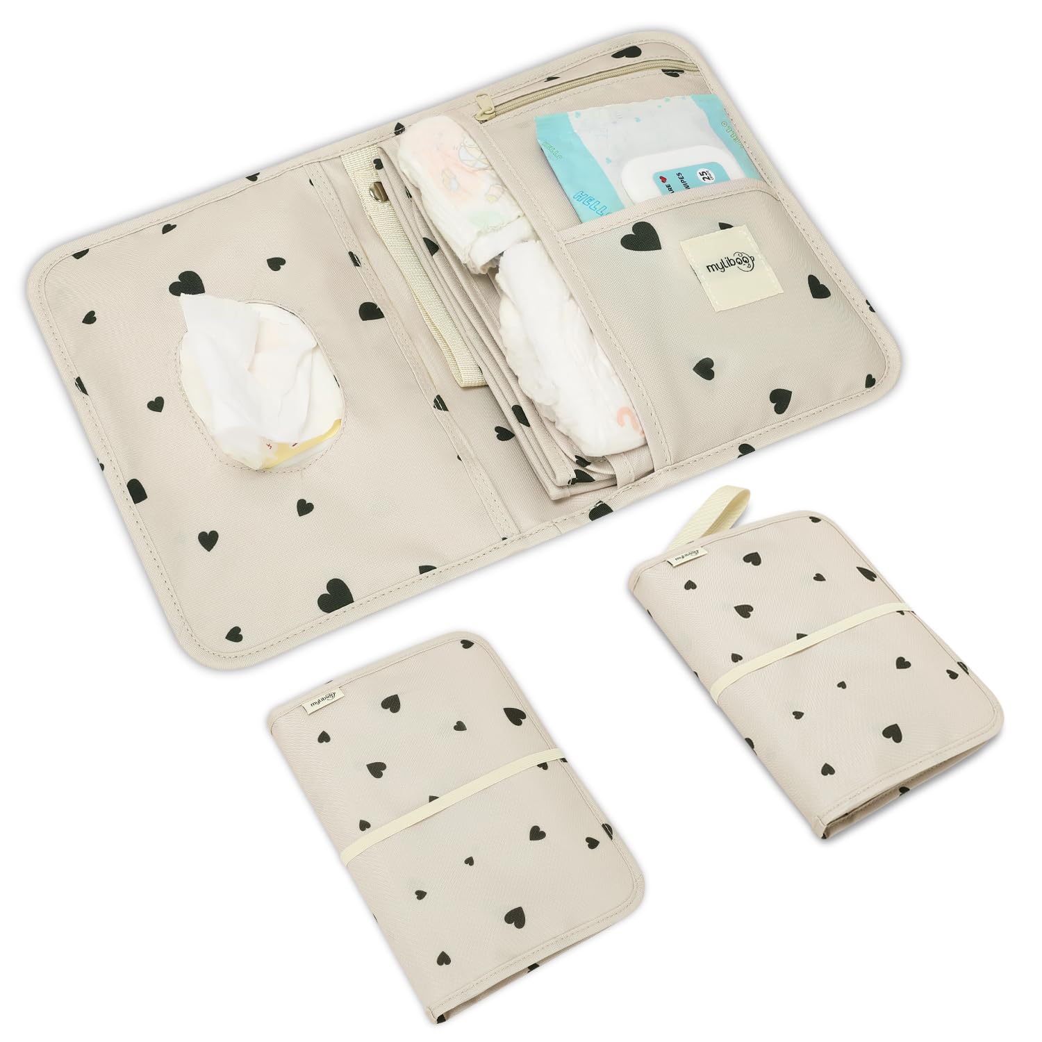 myliboo Baby Windeltasche mit Wickelunterlage für Unterwegs, Wickeltasche Organizer,Baby Must Have, Praktisch, Stilvoll, Abwaschbar, Wasserabweisend, Hygienisch, für unterwegs (Beige)