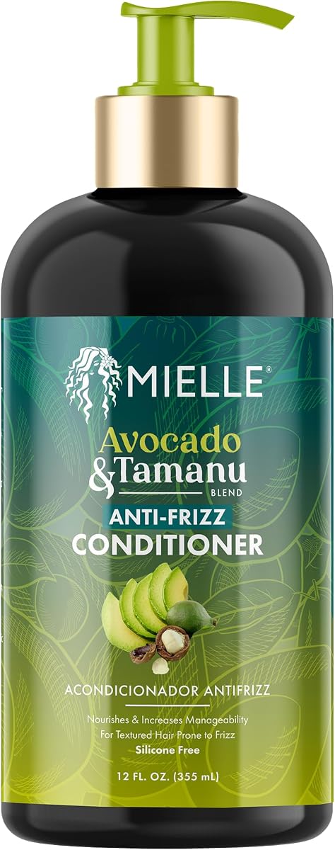 Acondicionador antiencrespamiento de aguacate y tamanu para mujeres y hombres - Tratamiento desenredante, hidratante y suavizante - Desenredante con control de encrespamiento para cabello texturizado y seco - Preparación para peinar, 12 floz
