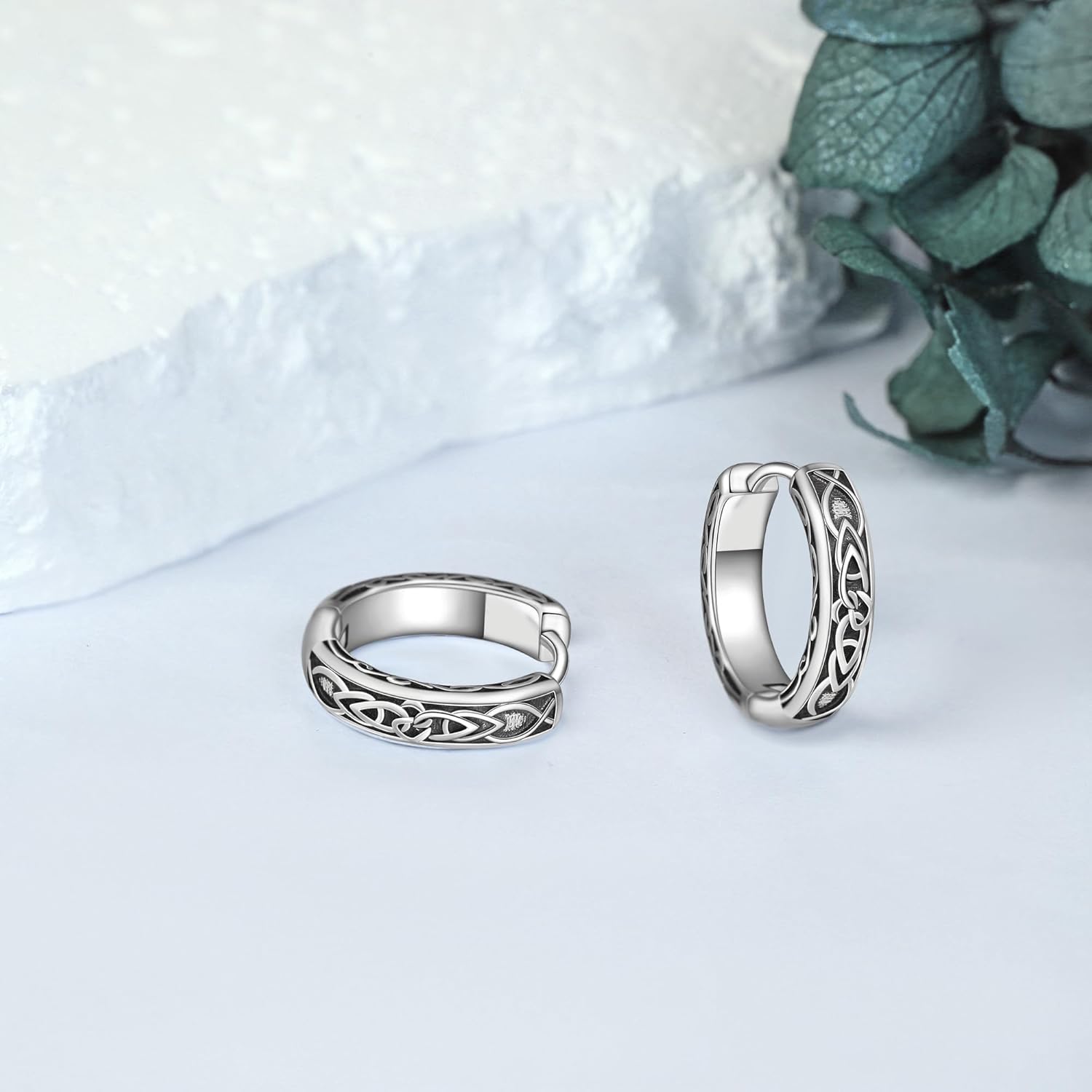 Viking Hoop Earrings 925 Sterling Sliver viking Earring Jewelry Religion Presents For Men Women - Image 4