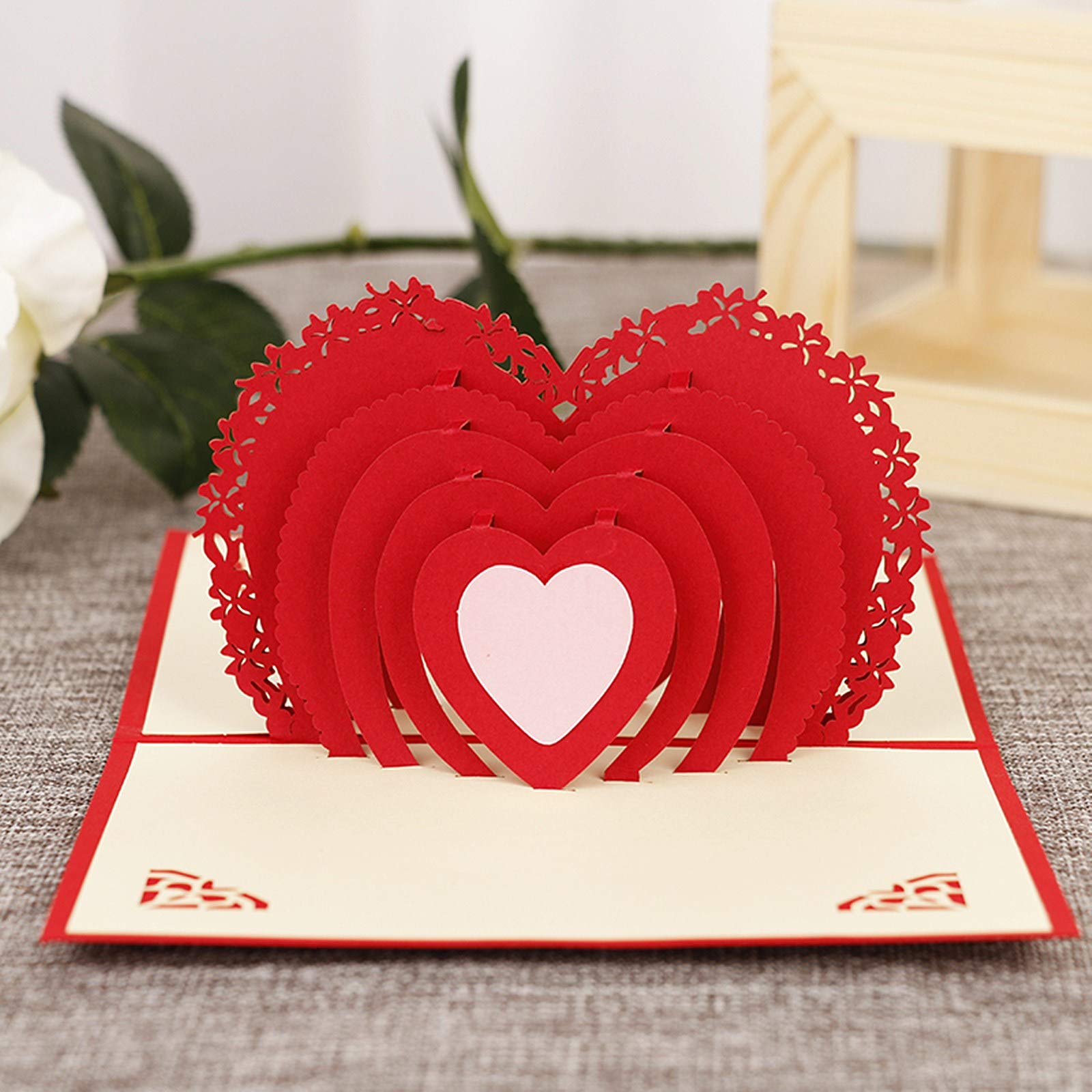 Valentinstagskarte Muttertag Geschenkkarte 3D Karte Pop Up Karte Toshine Pop Up Grußpapier Karte Valentinstag Karte, Jahrestag Pop Up Karte, Romance Karte für Frau Geburtstag Hochzeit (Herz)
