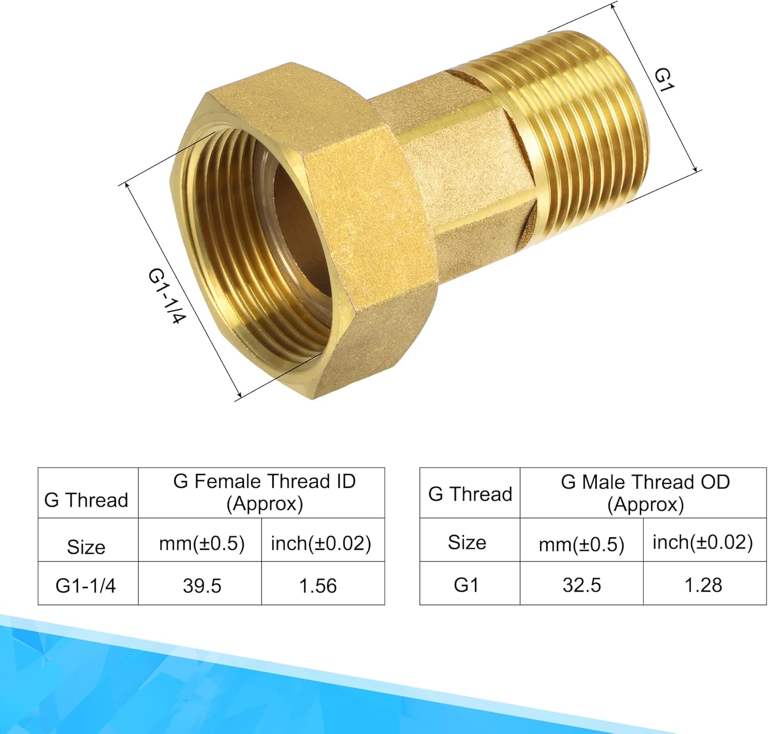 MECCANIXITY Brass Pipe Fitting Water Meter Coupling G1-1/4 Female x G1 Male Thread Hex Connector Adapter 71.5mm Length