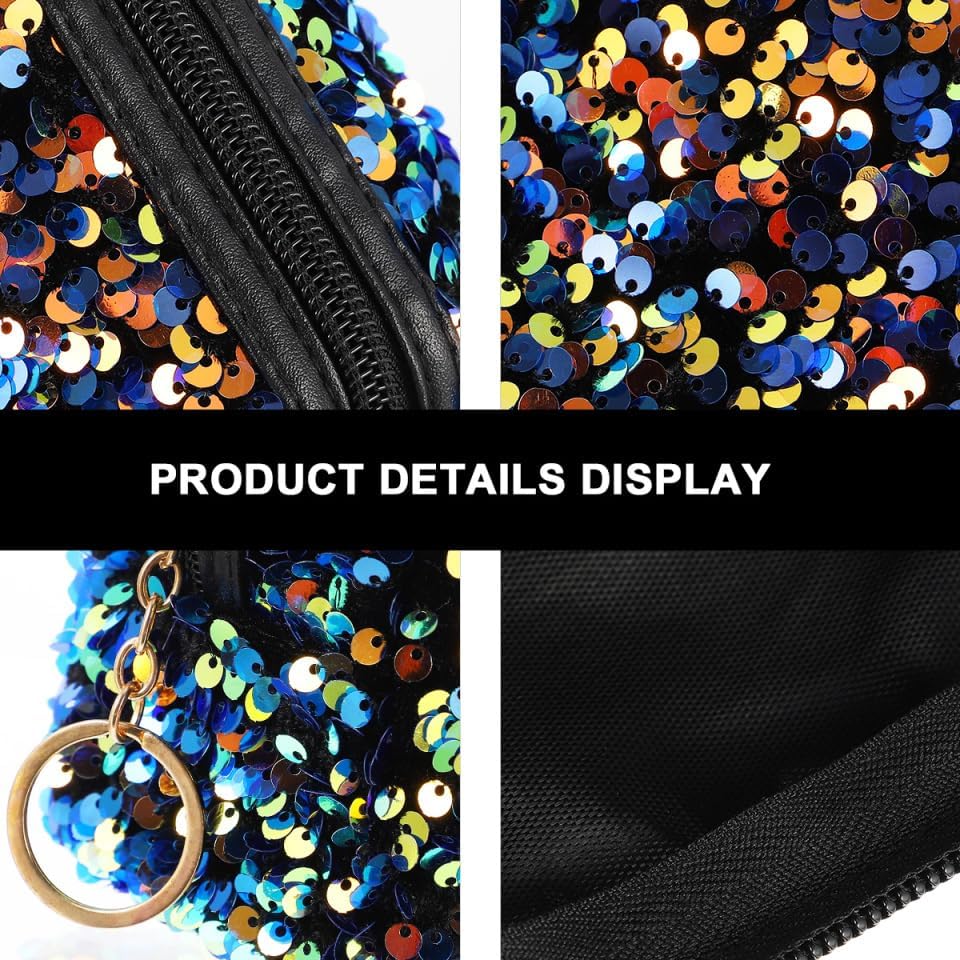 KESYOO Glitter Sequin Cosmetic Bag, Portable Travel Makeup Bag, Lightweight Large Capacity Toiletry Organizer for Women and Girls, Sparkly Square Storage Pouch for Cosmetics and Accessories (Blue) - Image 8