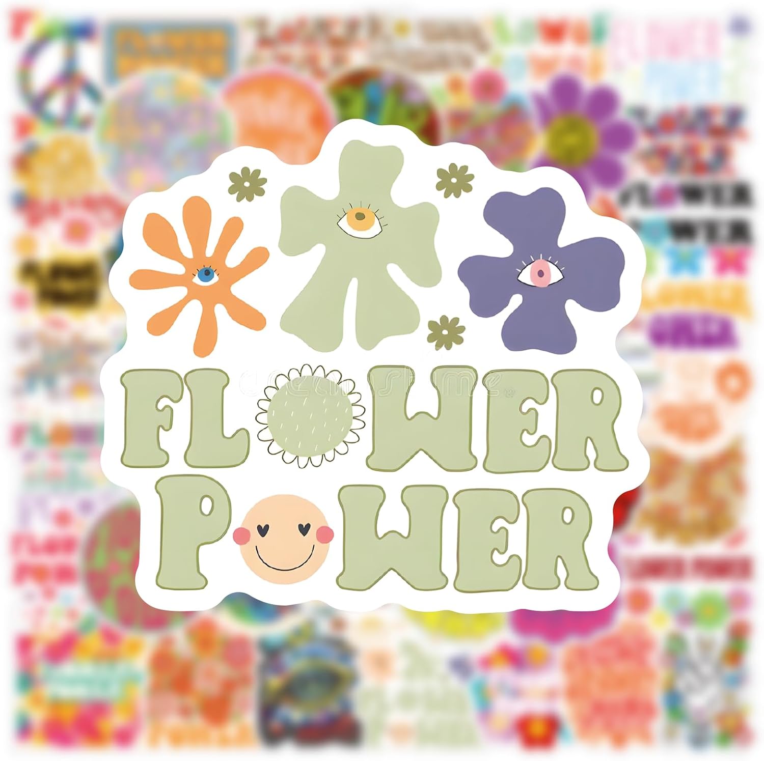 61PCS Flower Power Hippie Cute Cartoon Peace Love Waterproof Vinyl Stickers for Adults for Water Bottles Laptop Suitcase for Birthday Party Supplies Halloween Decoration Favors image 3