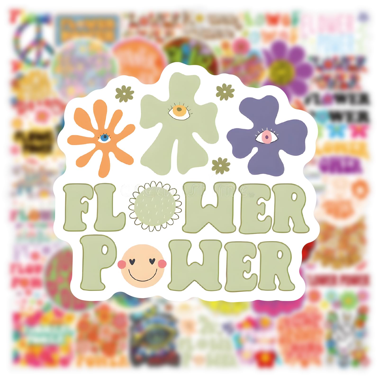 61PCS Flower Power Hippie Cute Cartoon Peace Love Waterproof Vinyl Stickers for Adults for Water Bottles Laptop Suitcase for Birthday Party Supplies Halloween Decoration Favors