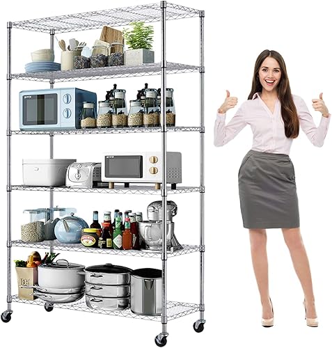 Estantería de garaje de 48 pulgadas de largo x 18 pulgadas de ancho x 82 pulgadas de alto con ruedas, estantes de almacenamiento de metal,