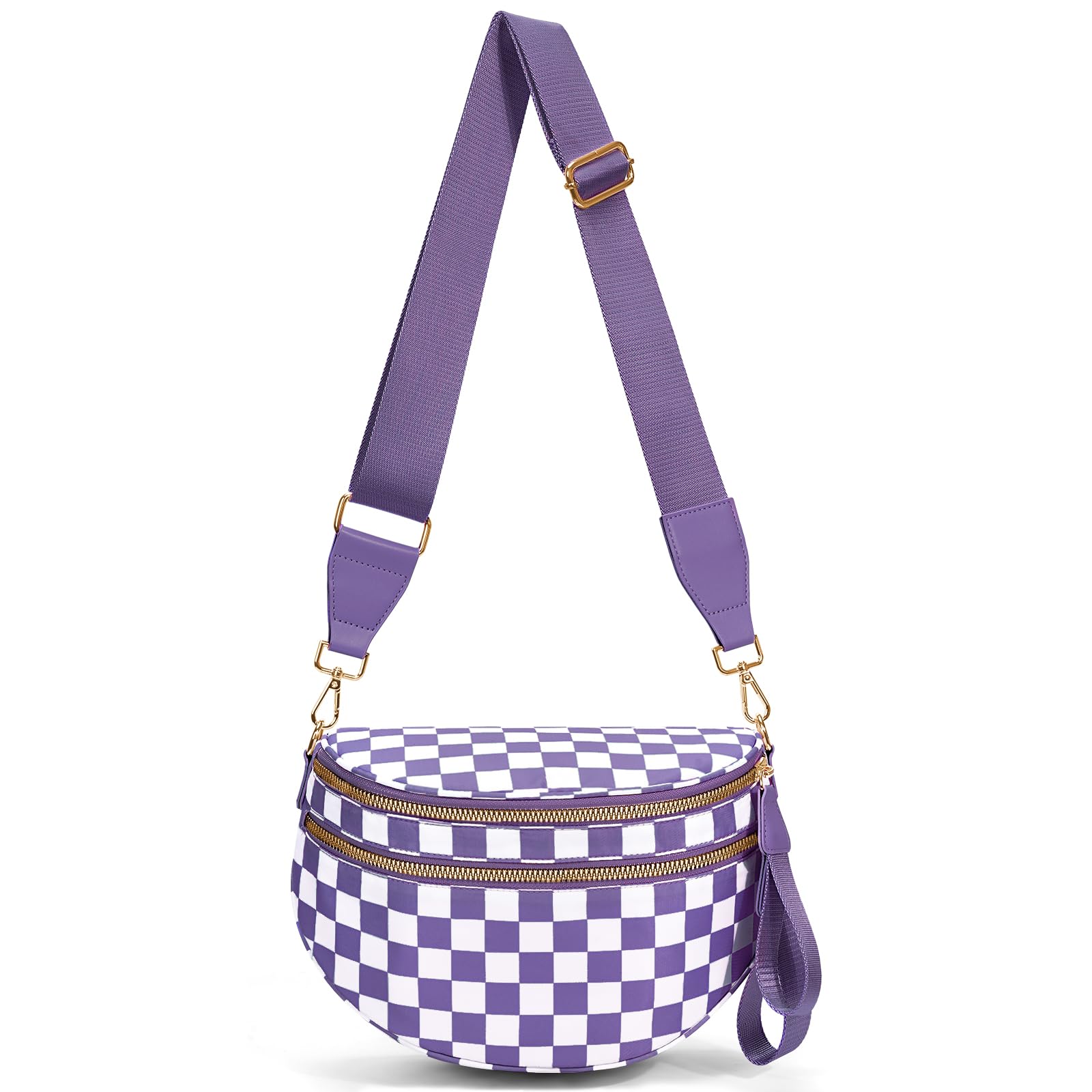 hibear Checkered Crossbody Bag Spacious Bum Bags for Women Nylon Crossbody Fanny Packs Checkered Purse Belt Wallet