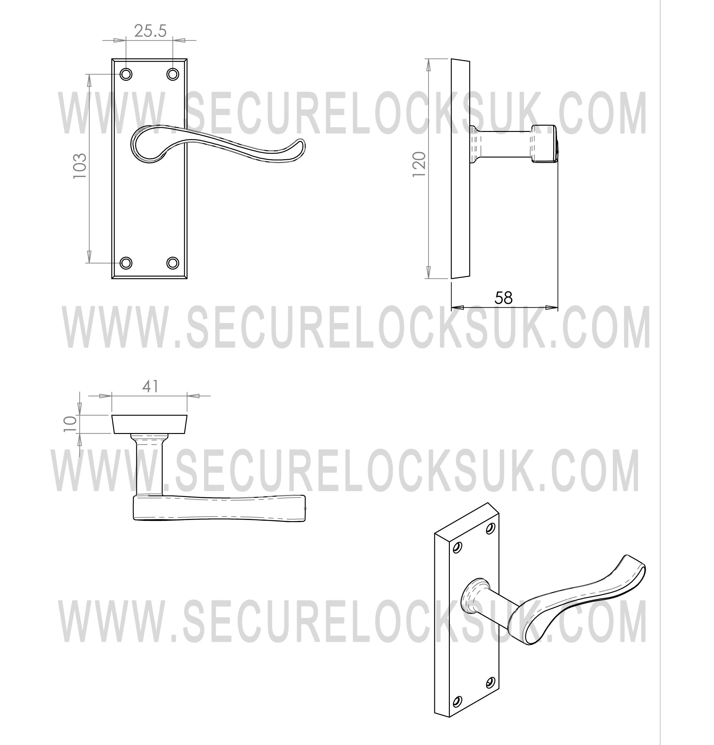Victorian Scroll Brass Door Handle & Latch Set 3 Pairs of Brass Lever