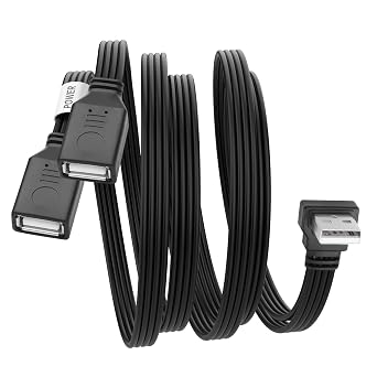 YACSEJAO 90 Degree USB Splitter Cable,USB 2.0 A Male to Double Female Adapter Y-Flat Data Extension Cable Dual USB Power Hub for Charging/Data Transfer0.5M/1.6FT Down Angle