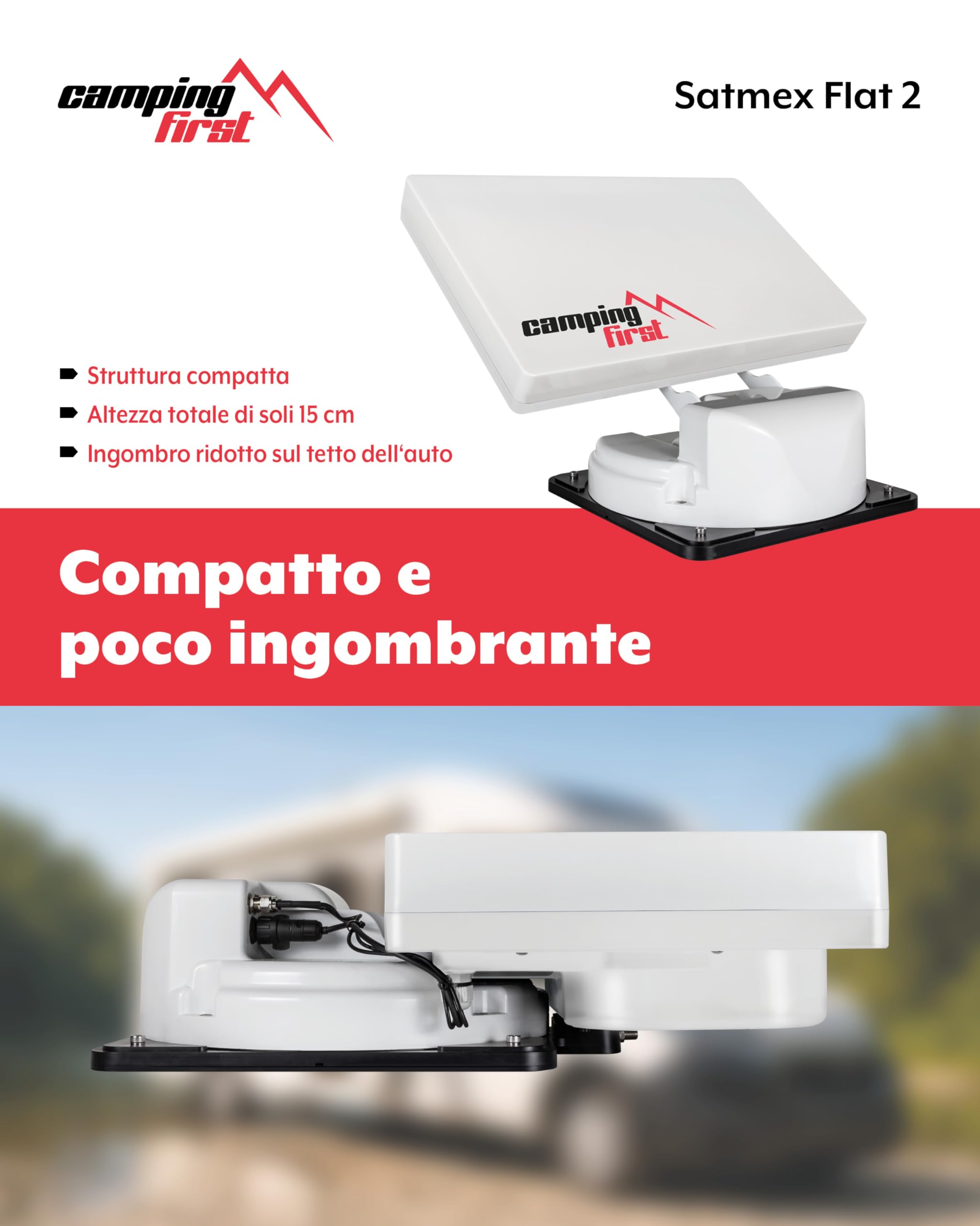 Satmex Flat 2 – Antenna satellitare automatica per camper e caravan (per 2 TV/ricevitori, con funzione skew) – Bianco