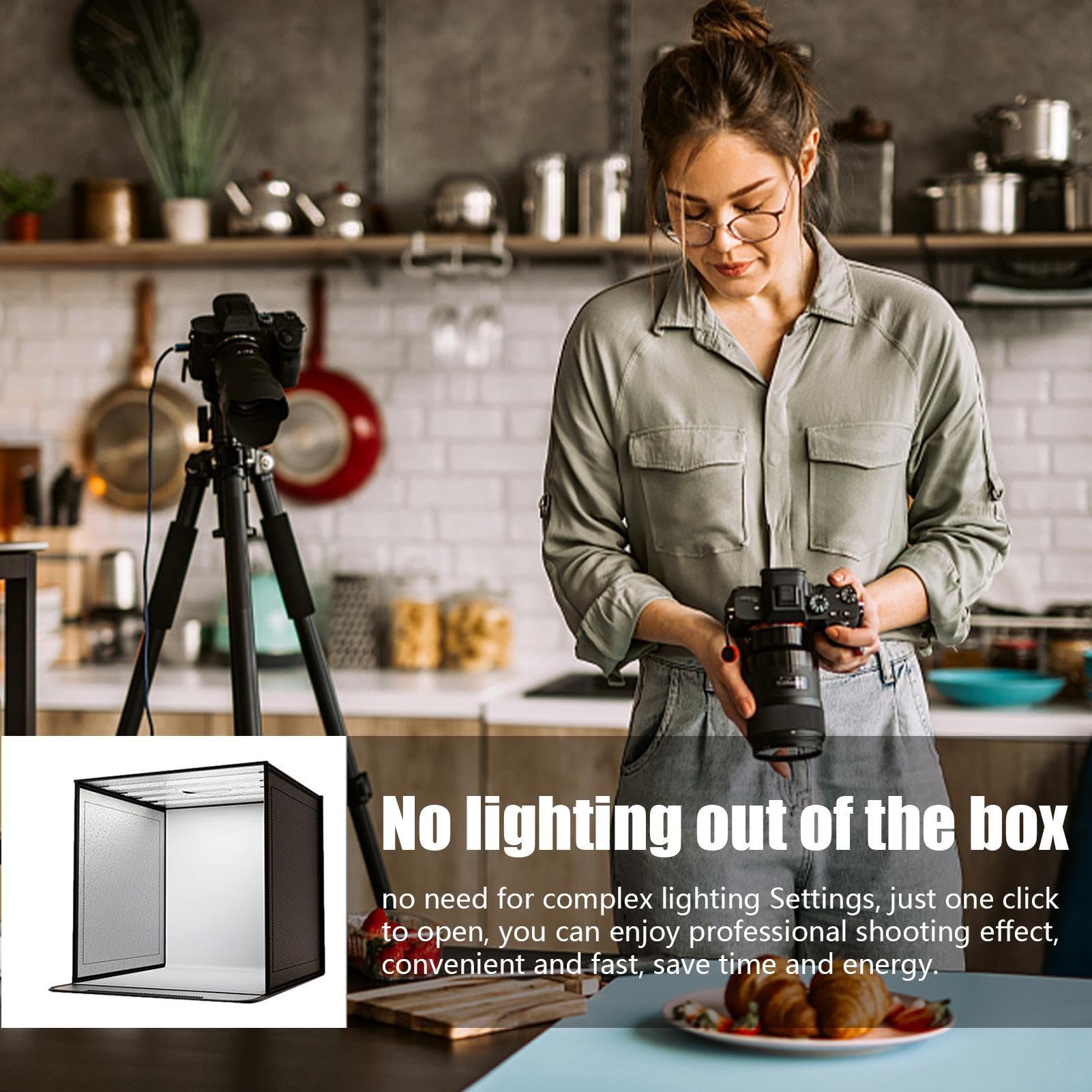 Sirseon Fotobox 44x44cm - Zusammenklappbares Fotostudio Mit LED-Licht Für Produktfotos