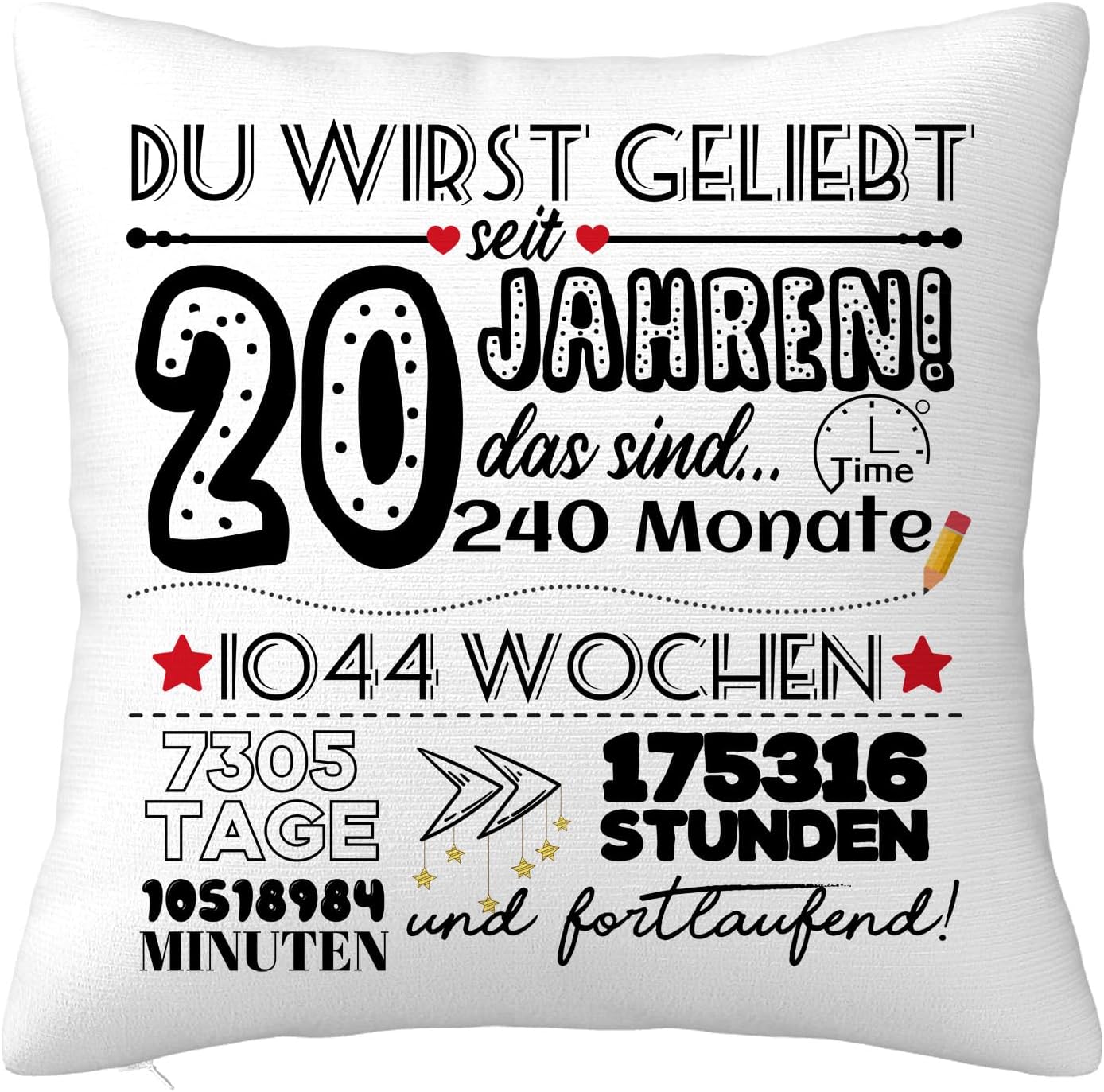 Gift for 20 Year Old Girl, Birthday Gifts for 20 Years Children from Parents, Birthday Gift Cushion Cover for Daughter, Son, Friends, Sister, Granddaughter, Grandson, 45 x 45 cm