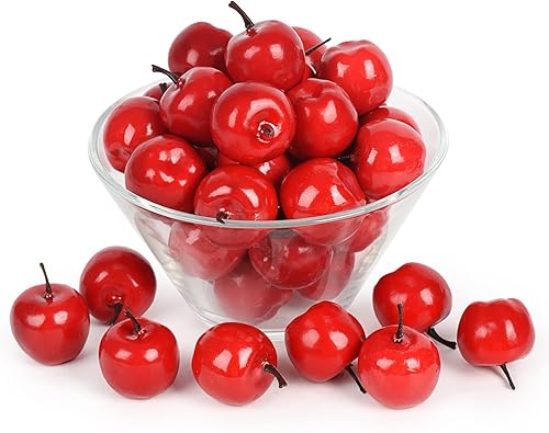 Mini manzanas rojas artificiales, 40 piezas de manzanas rojas de simulación realistas, frutas falsas para el hogar, cocina, mesa, cesta, fiesta,