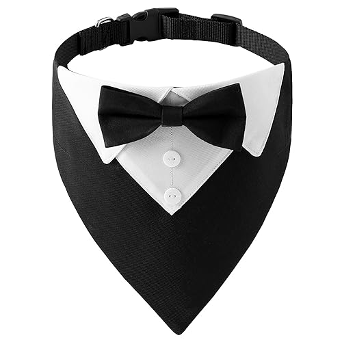 ADOGGYGO Formal Dog Tuxedo Dog Collar with Bow Tie (Large, Black)
