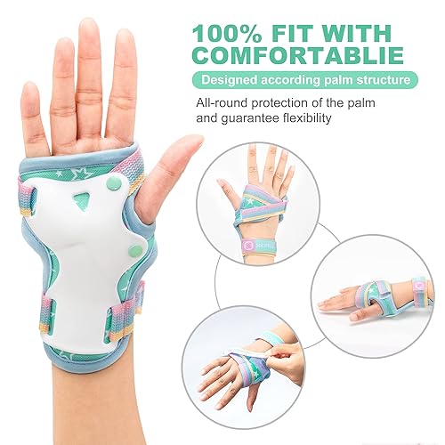 Miniatura 4 de SULIFEEL Rodilleras de unicornio arcoíris para niños, rodilleras, coderas, muñequeras con bolsa de cordón, juego de equipo de protección ajustable