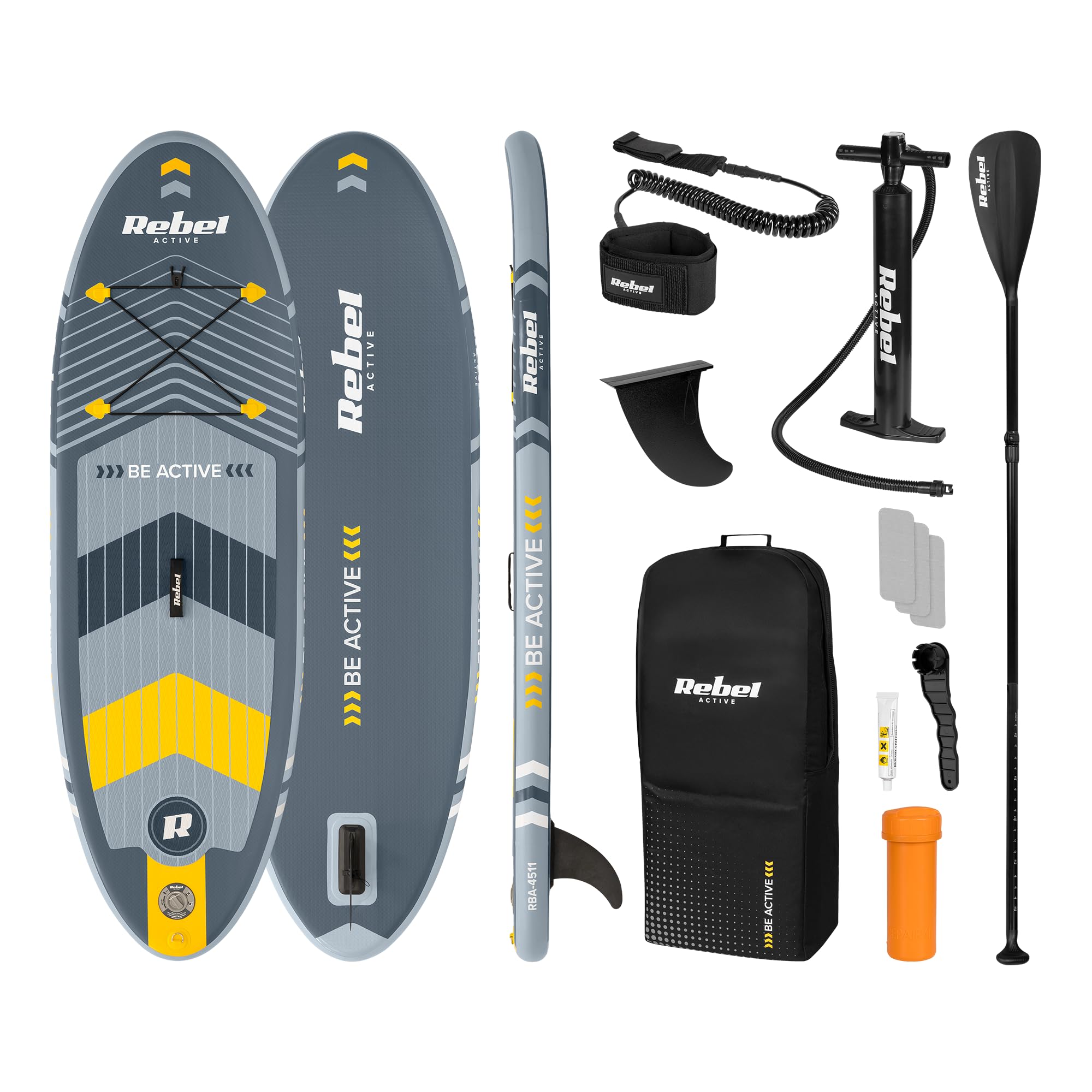 Rebel Electro Brett SUP Schwimmpumpe Drop-Stitch 244 cm Set Paddel Pumpe Rucksack RBA-4511