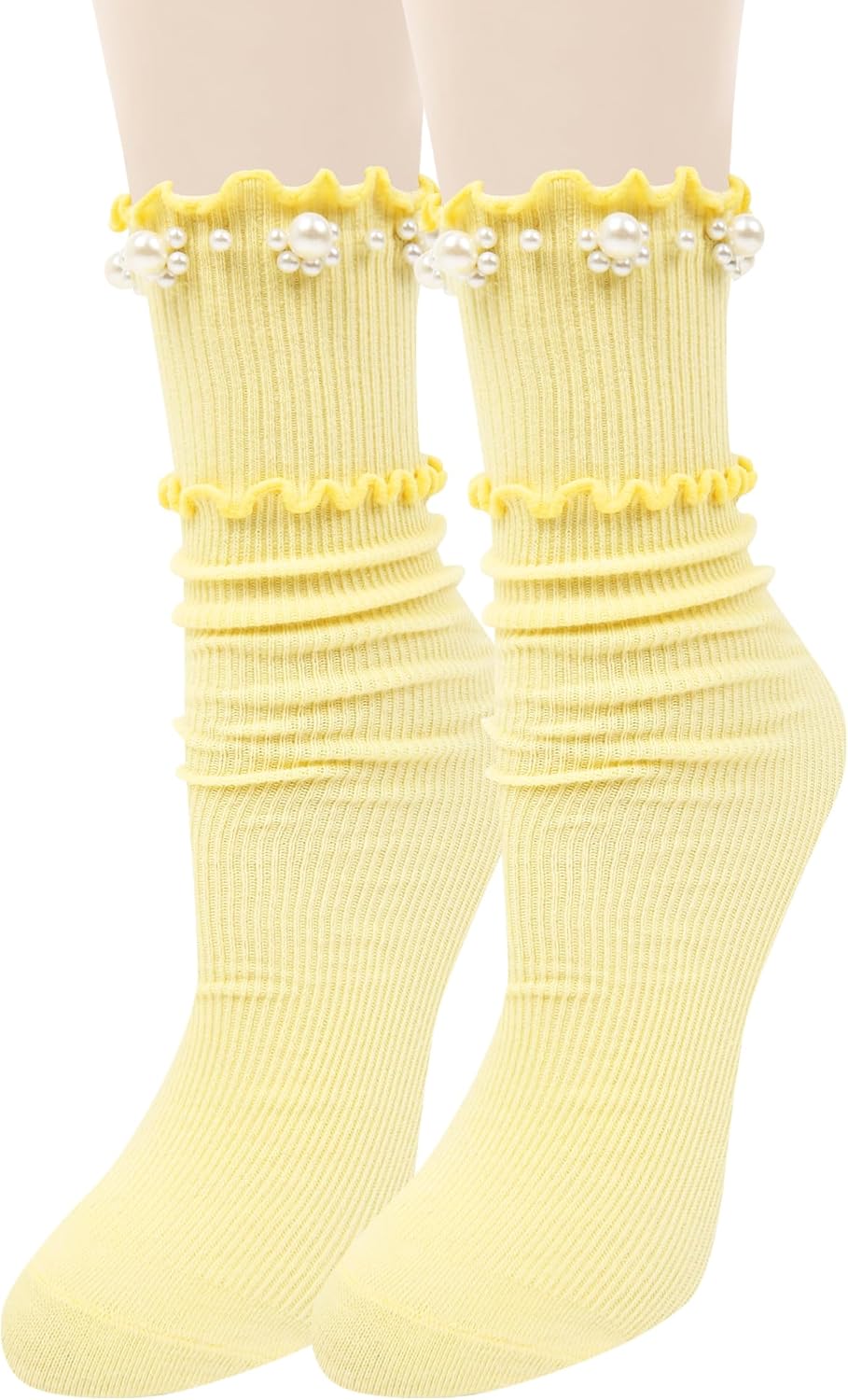 Violet Mist Women Colorful Ruffle Socks with Pearls Cute Lolita Solid Color Frilly Pearl Cotton Socks Fun Gift for Teen Girls - Image 3