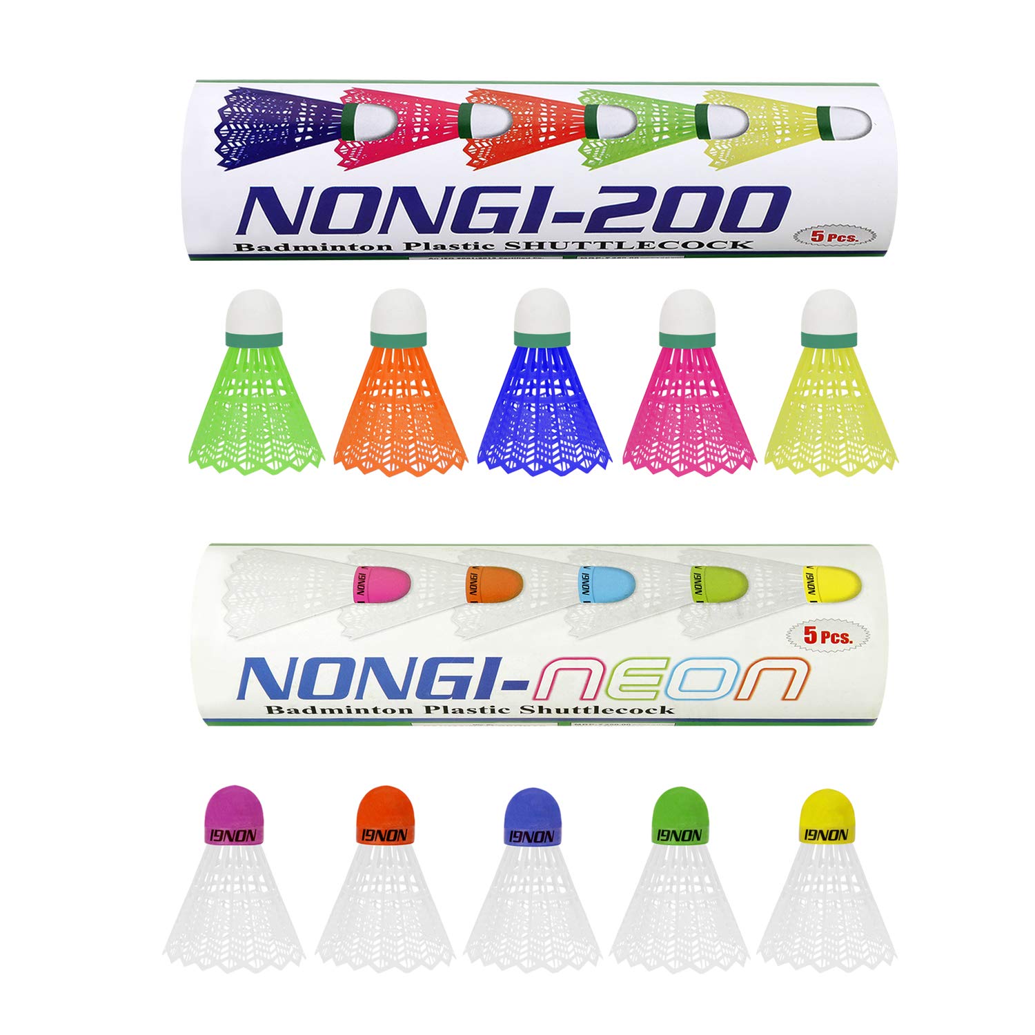 Nongi Neon Combo Pack of 10 Shuttlecocks (5 Multicolored Cork Plastic), 200(5 Multicolor Plastic) for Outdoor Indoor Sports (B08FCCGRNQ) Amazon Price History, Amazon Price Tracker