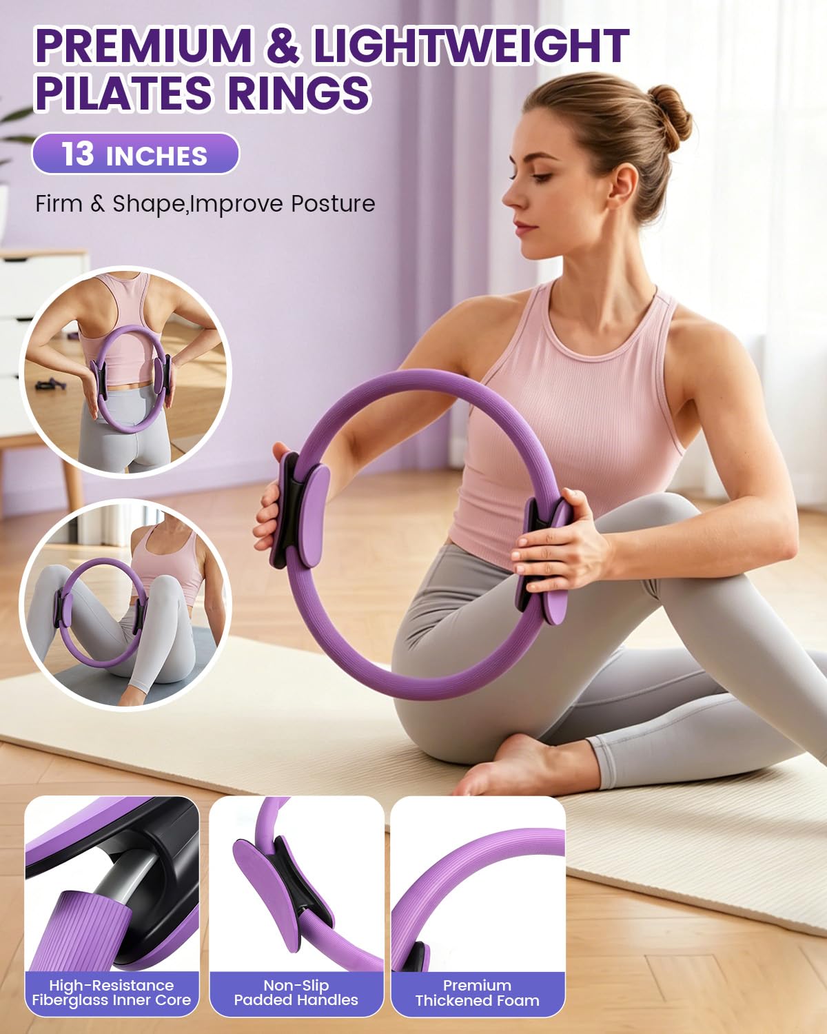 Kit per Pilates 24 in 1, kit per allenamento a casa, per donne, attrezzatura per pilates con anello e palla da 33 cm, per principianti e allenamenti a casa