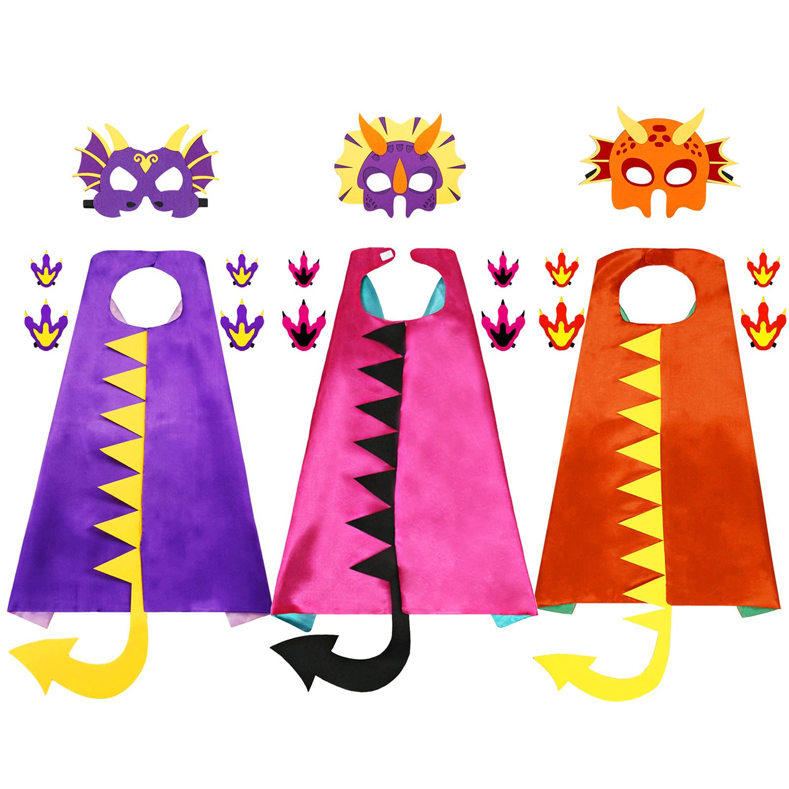 iROLEWIN Dragon-Costume Dinosaur-Capes for Kids Dino Dress-up Masks Claws as Boys-Girls Birthday-Party-Favors Toys