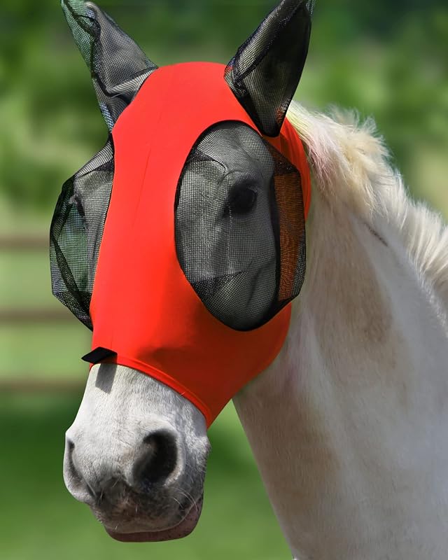 Máscara contra moscas para cavalos com proteção UV e tecido elástico Harrison Howard Lava Red Full (Large)