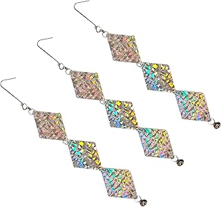 PESTEZE 3 Pack Set of 3 Shiny Holographic Squares with Bell [3.25 x 18.5 inch] Reflection Scares Pest Birds Like Woodpeckers, Sparrows, Pigeons, Crows & Gulls Without Harming Them to Protect Property