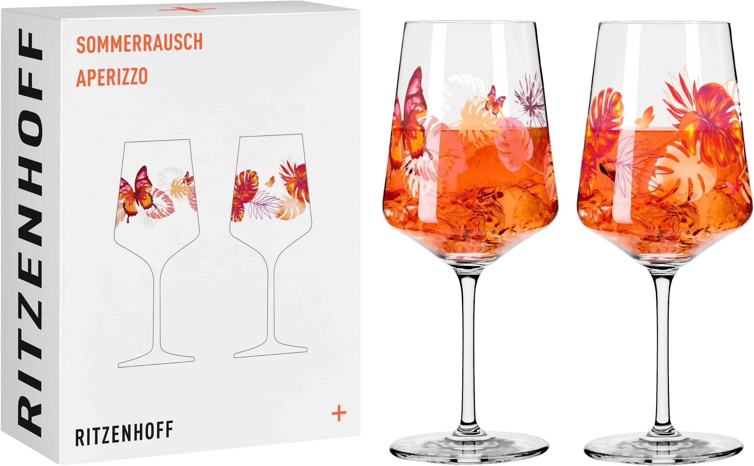 RITZENHOFF 6051004 aperitiefglas 500 ml - set van 4 - serie Sommerrausch - motief tropische planten - Made in Germany, oranje