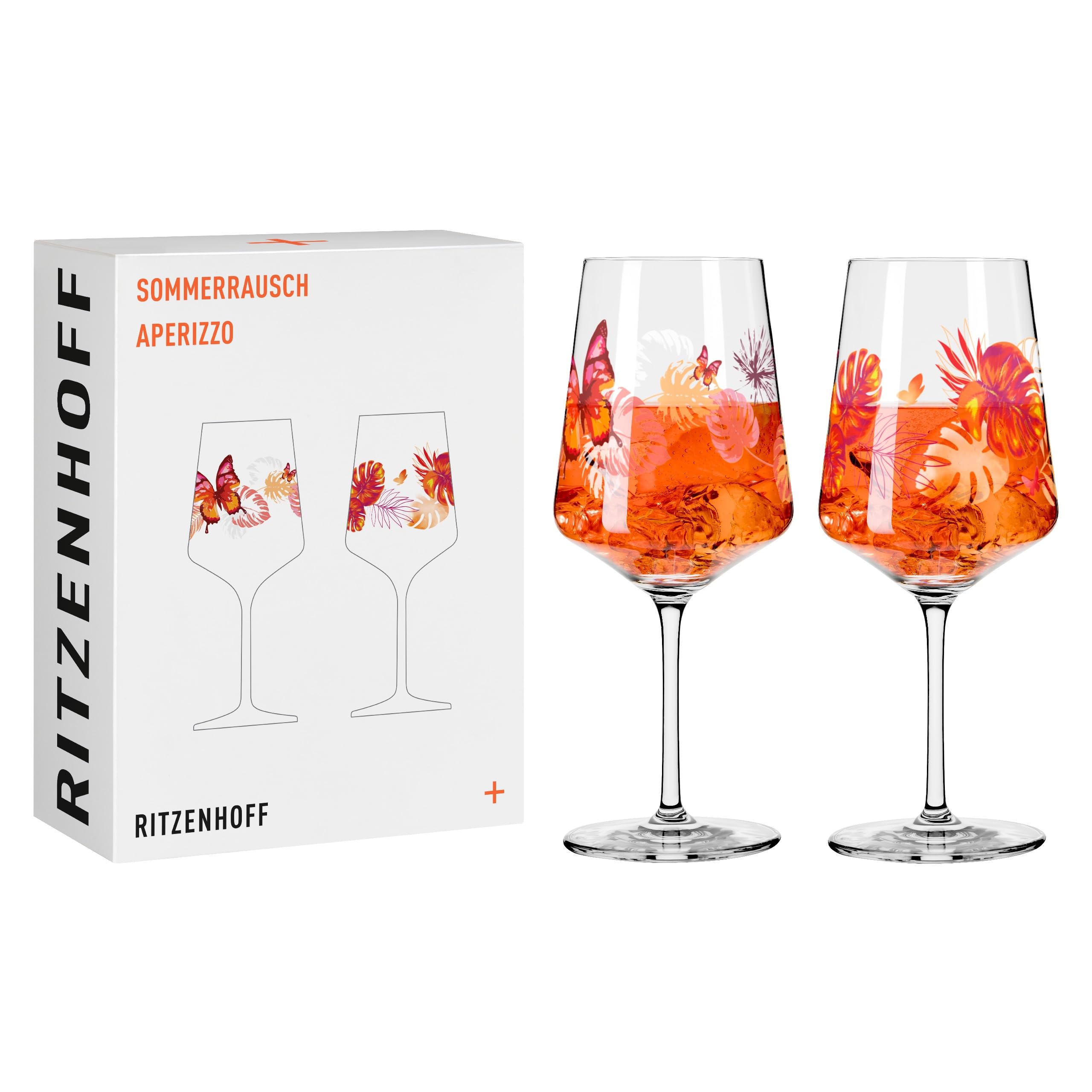 Ritzenhoff Orange, Red 2849001 Aperitif Glass 500 Ml Set Of 2 Summer Rush Butterflies Motif Made In Germany,
