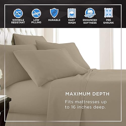 Miniatura 5 de Raymond Waites Juego de sábanas de 4 piezas, rico en algodón, 400 hilos, beige, juego de sábanas matrimonial