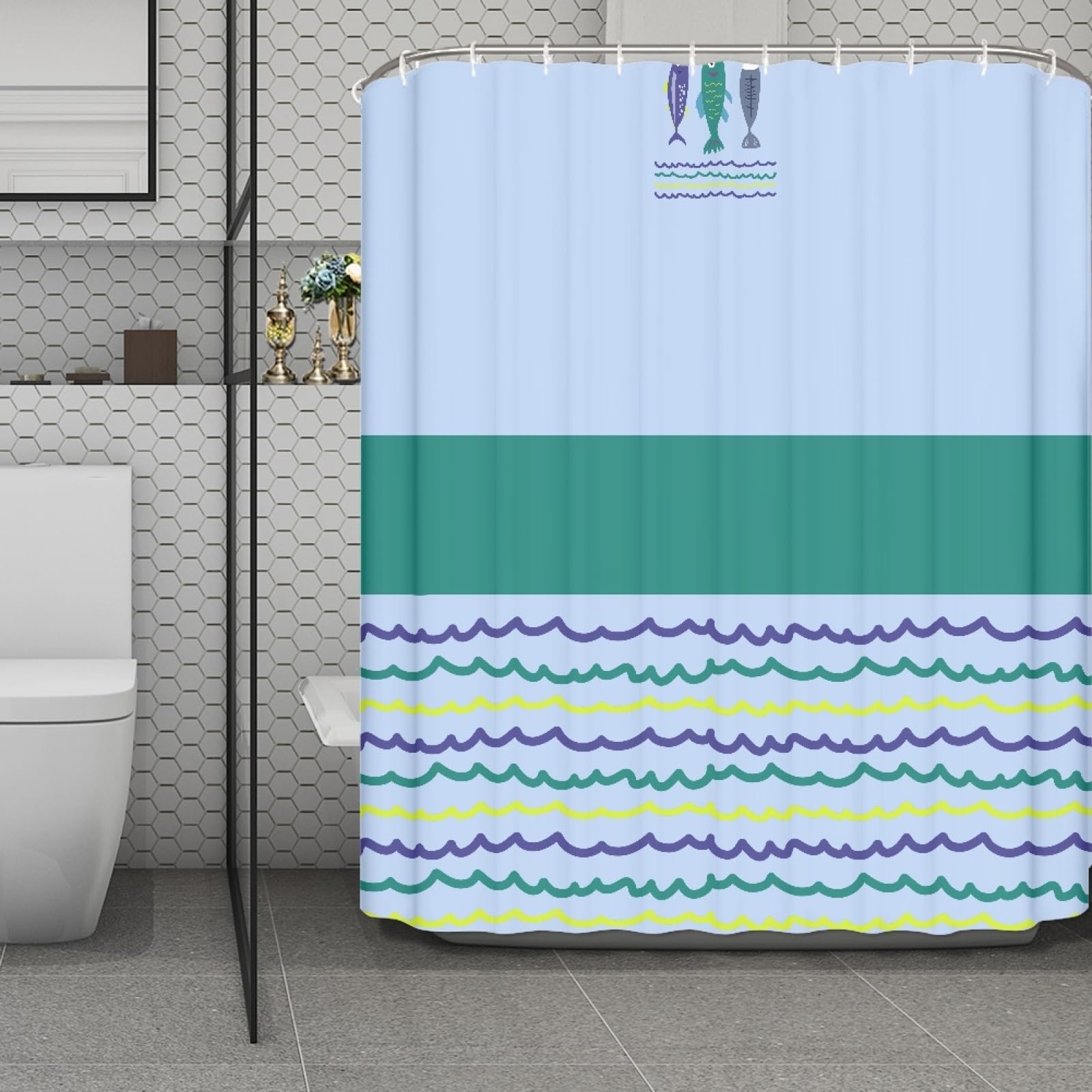 Rideau de douche anti moisissure 200X240 imperméable pour salle de bain bleu