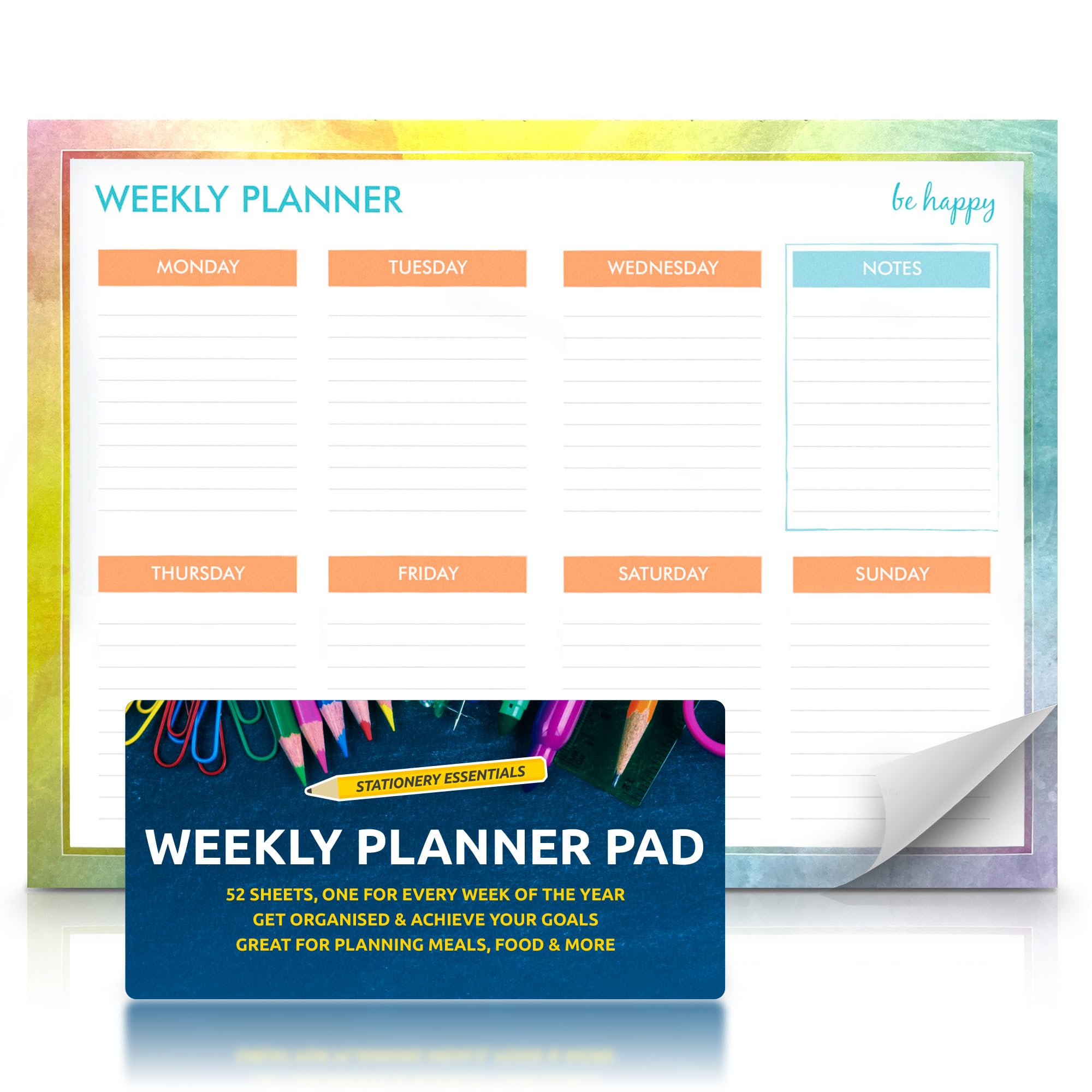 SOL Weekly Planner Pad for Scheduling & Time Management, 52 Sheets Tear-Off Design, 27x19cm Oraganises Schedules, Academic Planning, Personal Journal & Meal Plans, Ideal for Desk, Office and Home Use