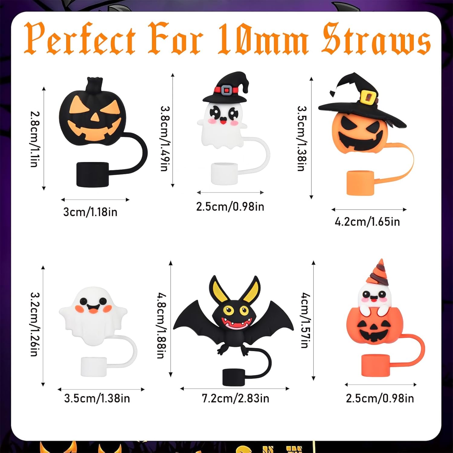 Haundry 6Pcs Halloween Straw Cover Cap for Stanley Cup 40oz/30oz Tumbler, 10mm Reusable Cute Ghost Drinking Straw Topper Accessories, Portable Protector Plugs Decorations Gifts for Party Halloween - Image 2