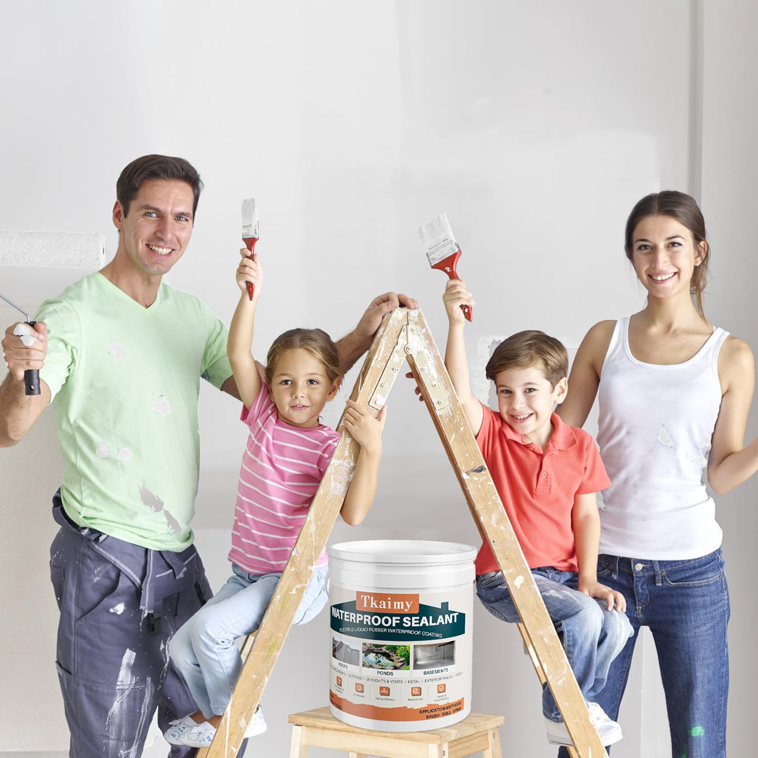 Tkaimy Waterproof Sealant White, 5 Gallon - Large Capacity Polyurethane Waterproof Coating for Huge Area Fix Leaks & Cracks, Roofs,Pools,Warehouses,Garages,Basements, Indoor & Outdoor Sealant Coating