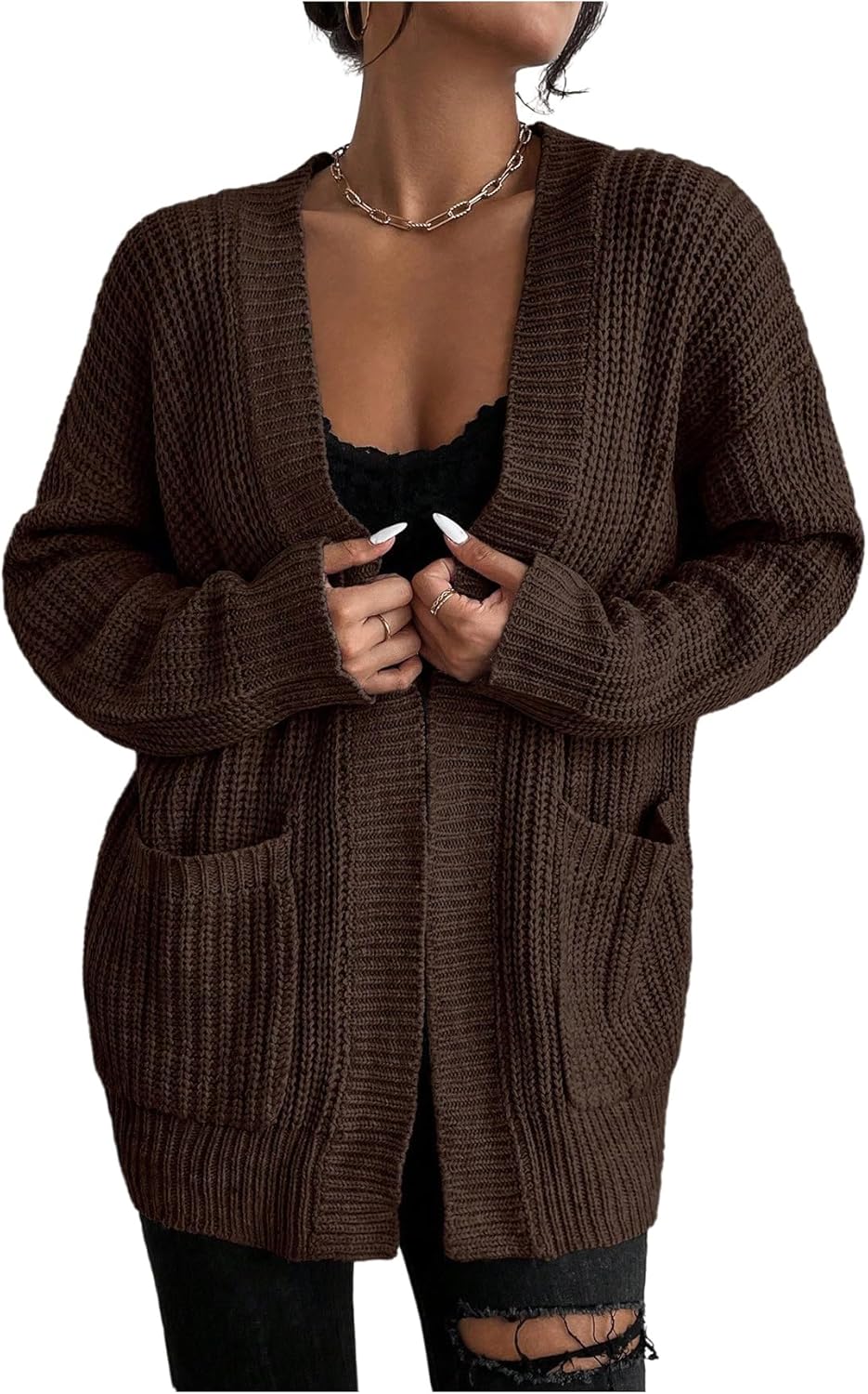 SOLY HUX Women's Open Front Oversized Cardigan Sweater Long Sleeve Casual Outerwear with Pockets