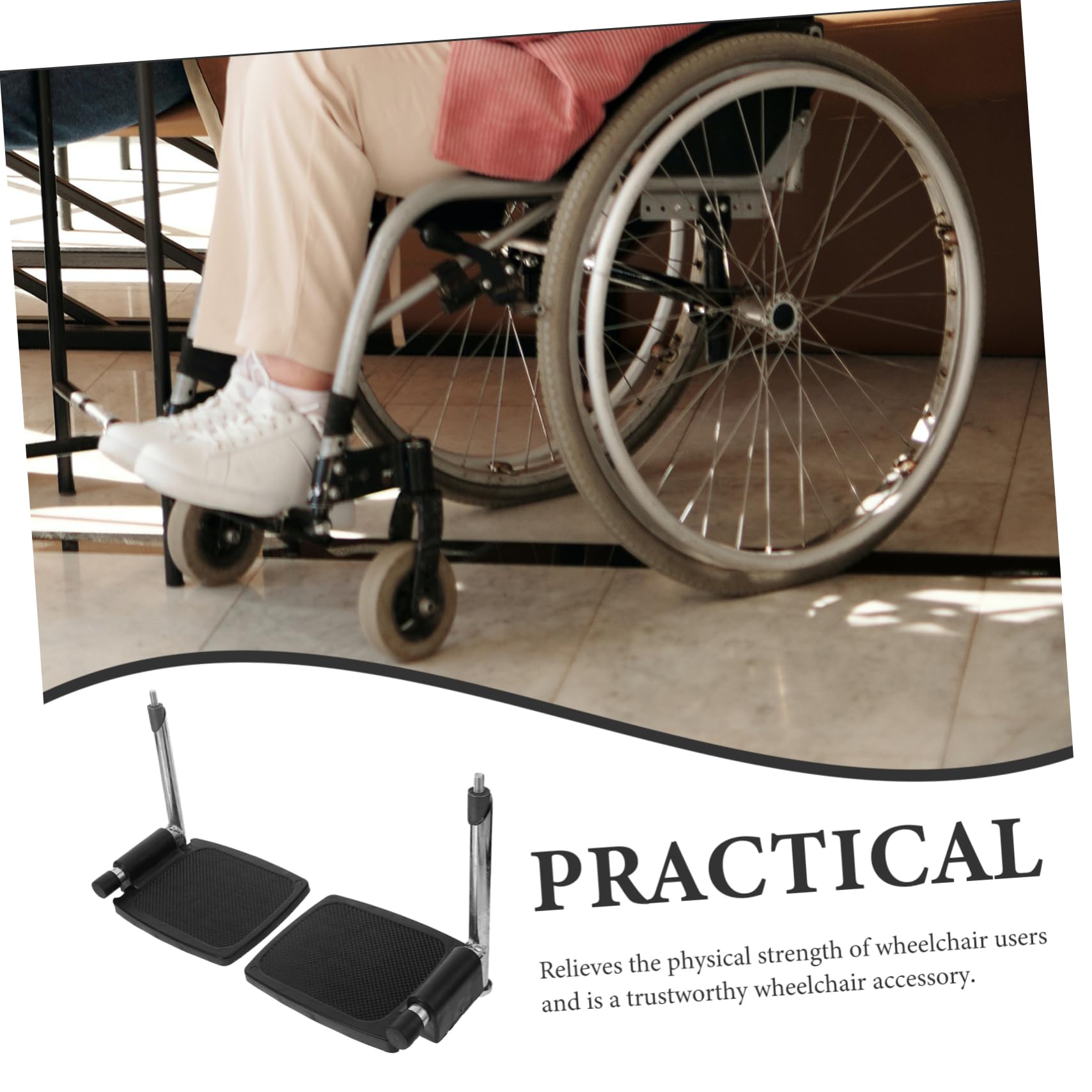 Pedal de Silla de Ruedas Negro de Aleación de Aluminio, Par | Barra de Soporte, Diseño Antideslizante, Adaptación, Accesorio para Reposapiés