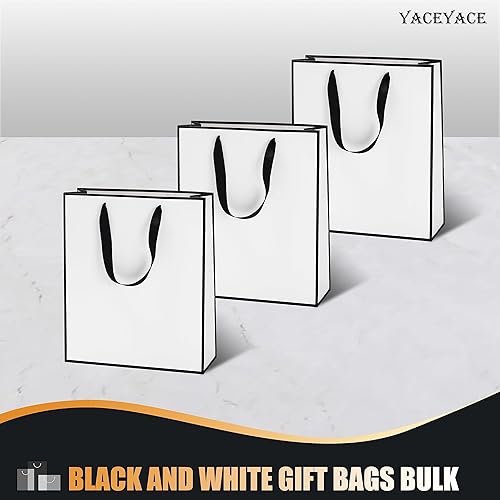 Vista 55 de YACEYACE - Bolsas de regalo negras con asas a granel, 20 unidades de 8 x 4 x 10.5 pulgadas, bolsas de regalo de papel negro a granel con marco Negro