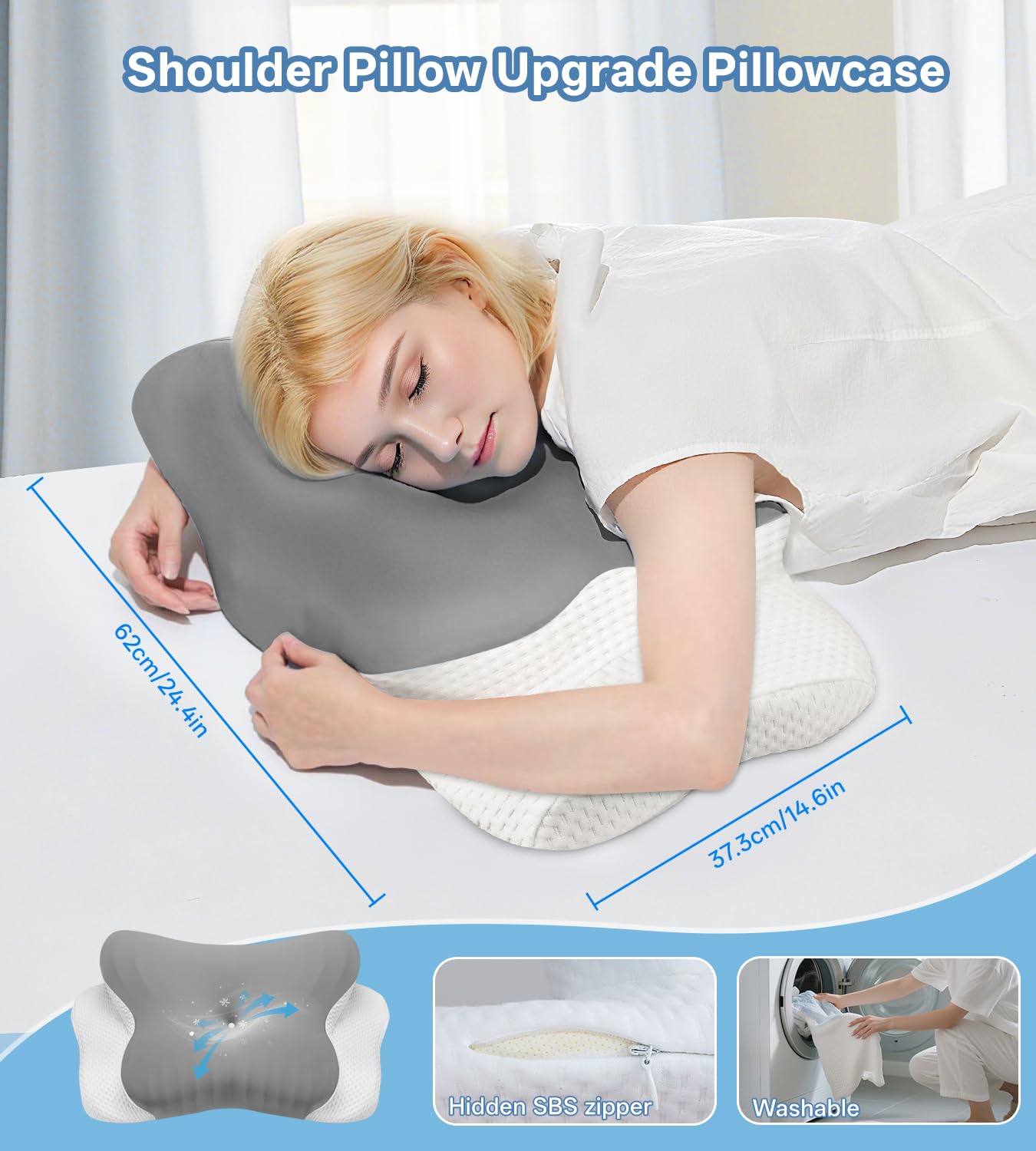 Memory Foam Pillow for Neck Pain - Cervical Neck Pillow for Side Sleepers Back Stomach Sleepers with Breathable Pillowcase, Ergonomic Pillow for Neck and Shoulder Pain (Grey) — view 8