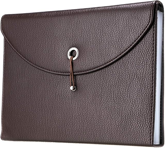 IGNPION PU Leather A4 Expanding Folder File Organisersn 13 Pocket Document Wallet Portfolio Business Folder with Elastic Closure (Brown)
