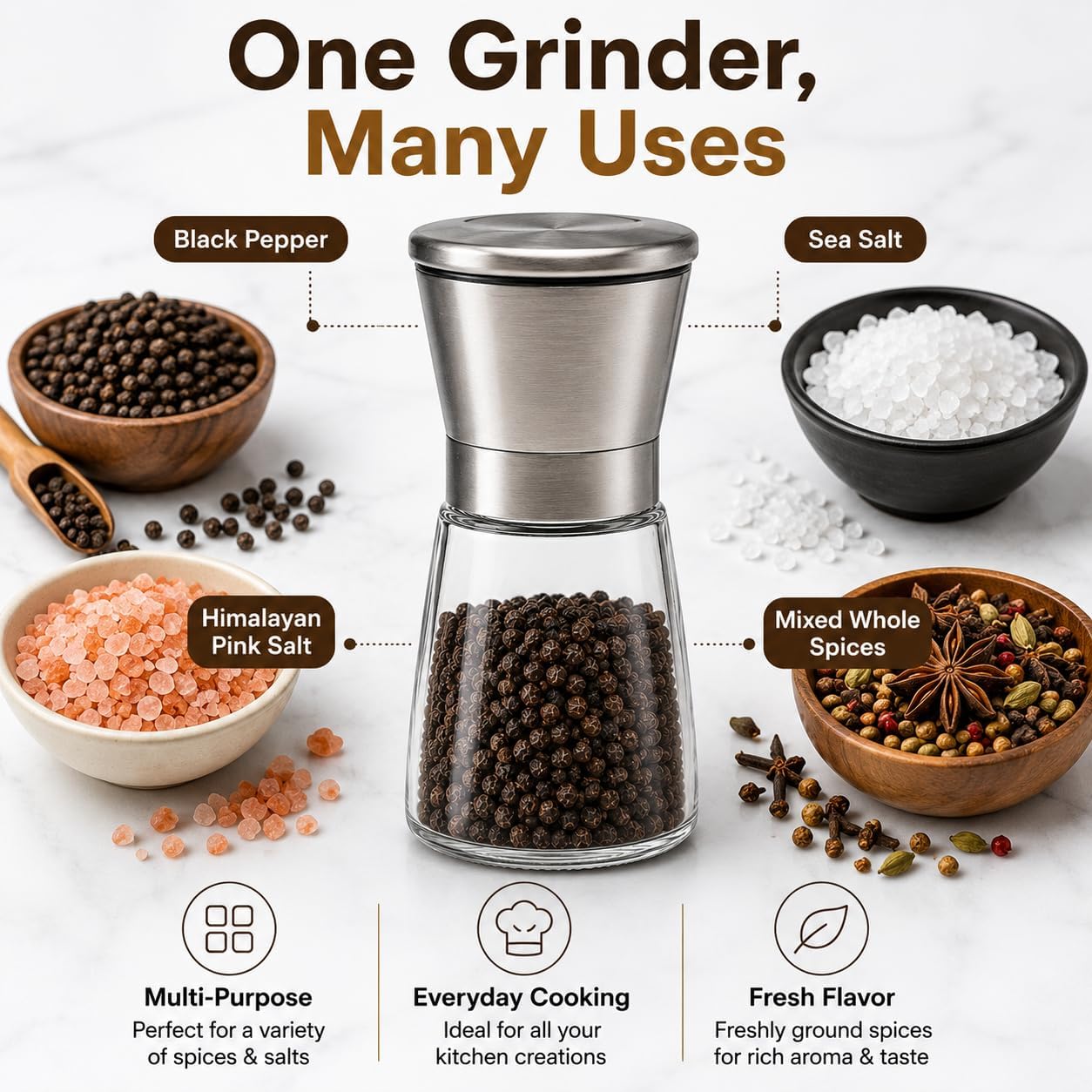 VILON Stainless Steel Spice Mill (200ml) – Adjustable Ceramic Grinder Salt or Pepper Mill Shaker, Pack of 1 — Amazon image 5