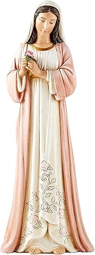 Michael Adams - Figura católica inspiradora esculpida a mano, 8.25 pulgadas, Madonna of the Rose