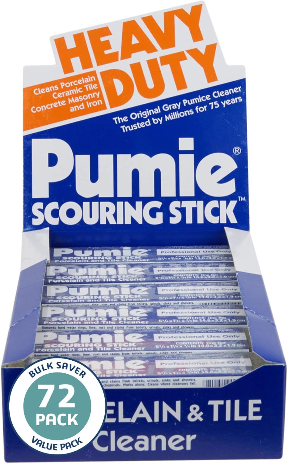 Pumie Jan-12 Heavy Duty Scouring Sticks, by United States Pumice Co, Cleans Porcelain, Ceramic Tile, Concrete Masonry, Iron, Institutional Pack of 72 Bars