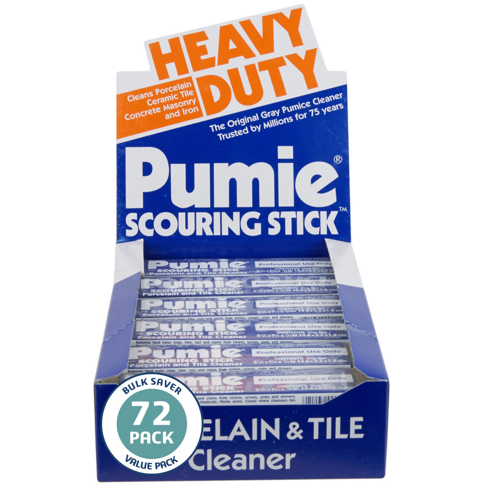 Pumie Jan-12 Heavy Duty Scouring Sticks, by United States Pumice Co, Cleans Porcelain, Ceramic Tile, Concrete Masonry, Iron, Institutional Pack of 72 Bars