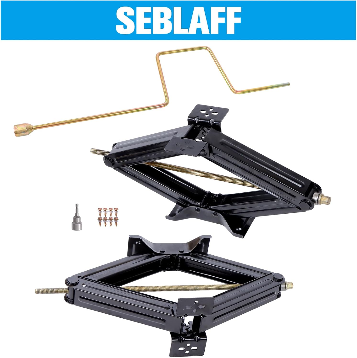 2 Sets of 5000lbs Black Steel RV Trailer Stabilizer Leveling Scissor Jacks with Speed Crank Handle