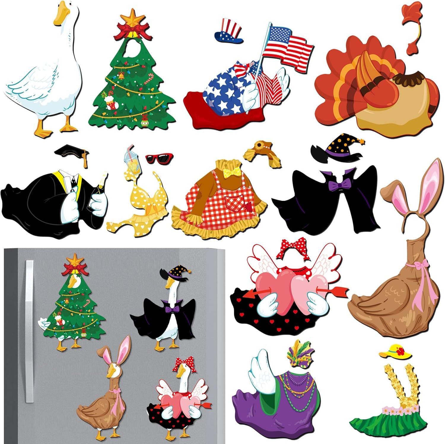 12 PCS Dress Up Goose Fridge Magnets Cruise Door Decorations Funny Cruise Ship Door Magnets Magnetic Reusable Magnet