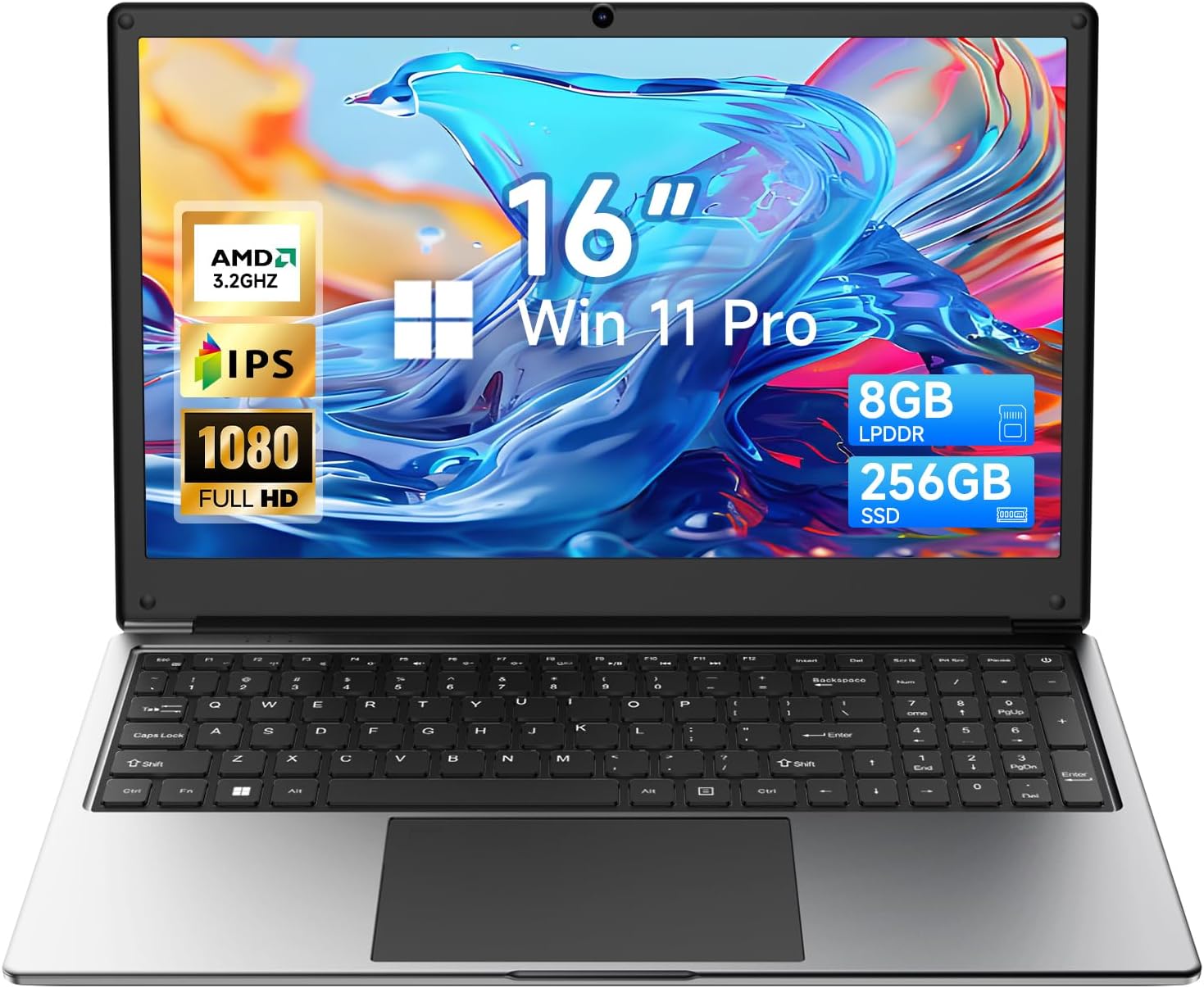 16 inch Laptop Computer,8GB RAM 256GB SSD Storage Laptop PC,with AMD A9 Processor(up to 3.2GHz),IPS FHD Display,Win11 Pro,Students & Work Notebook Computer,9000mAh Battery,Cooling System
