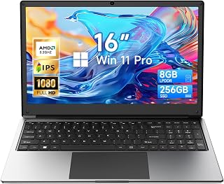 Exilapsire LeadBook T25 16-inch Laptop: 8GB RAM, 256GB SSD, AMD A9 3.2GHz, FHD IPS, Win11 Pro, 9000mAh Battery