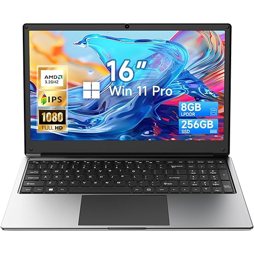 16 inch Laptop Computer,8GB RAM 256GB SSD Storage Laptop PC,with AMD A9 Processor(up to 3.2GHz),IPS FHD Display,Win11 Pro,Students & Work Notebook Computer,9000mAh Battery,Cooling System